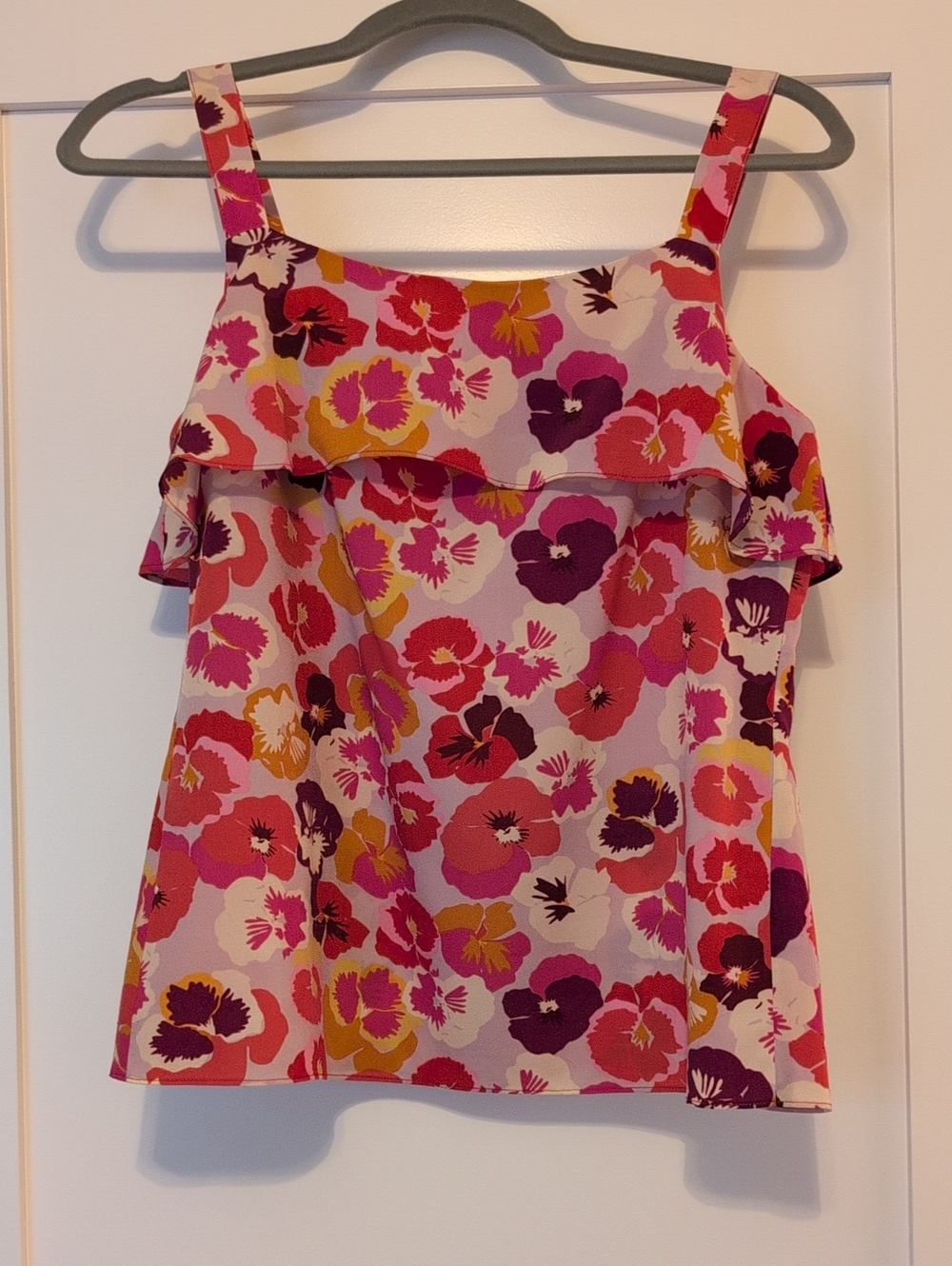 CAbi Pink Floral Ruffle Cami